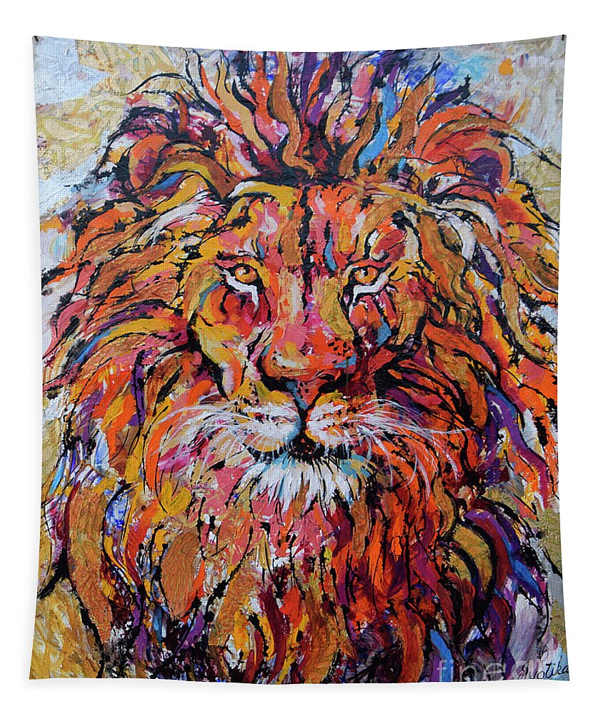  Tapestry featuring the painting Fearless Lion by Jyotika Shroff