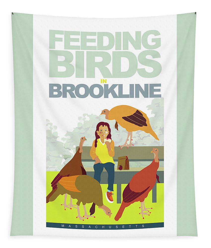 Brookline Tapestry featuring the digital art Feeding Birds in Brookline by Caroline Barnes