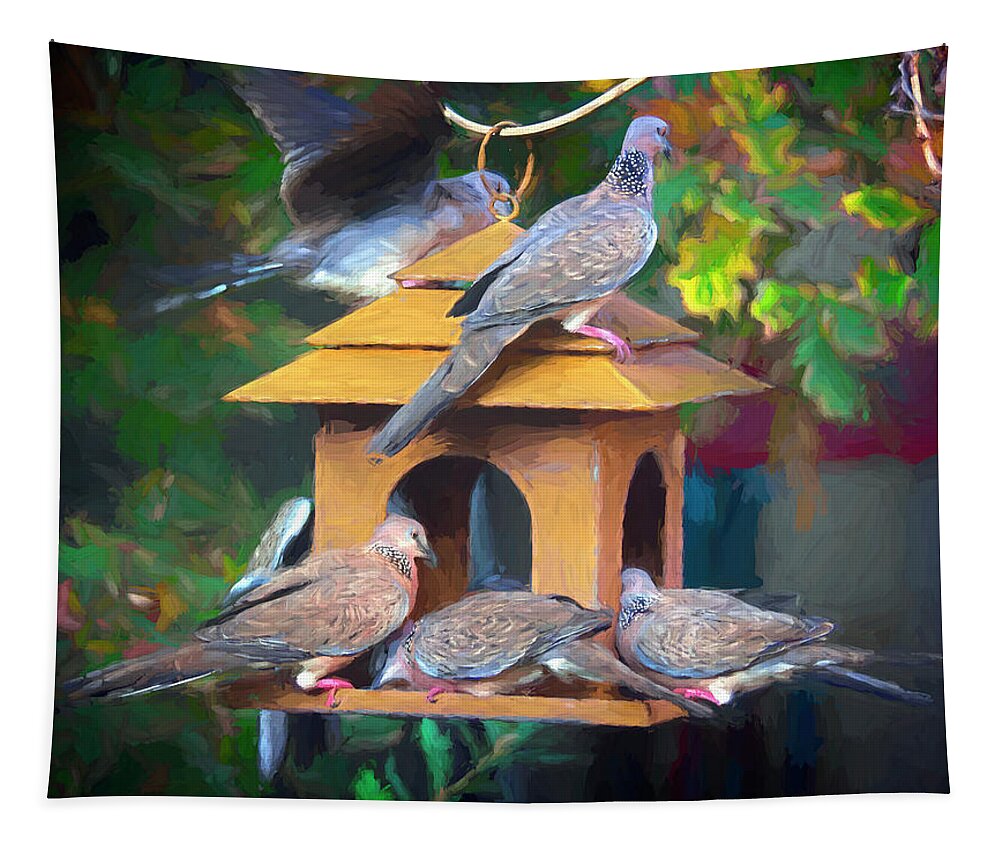 Doves Tapestry featuring the digital art Feeding Frenzy by Wayne Sherriff
