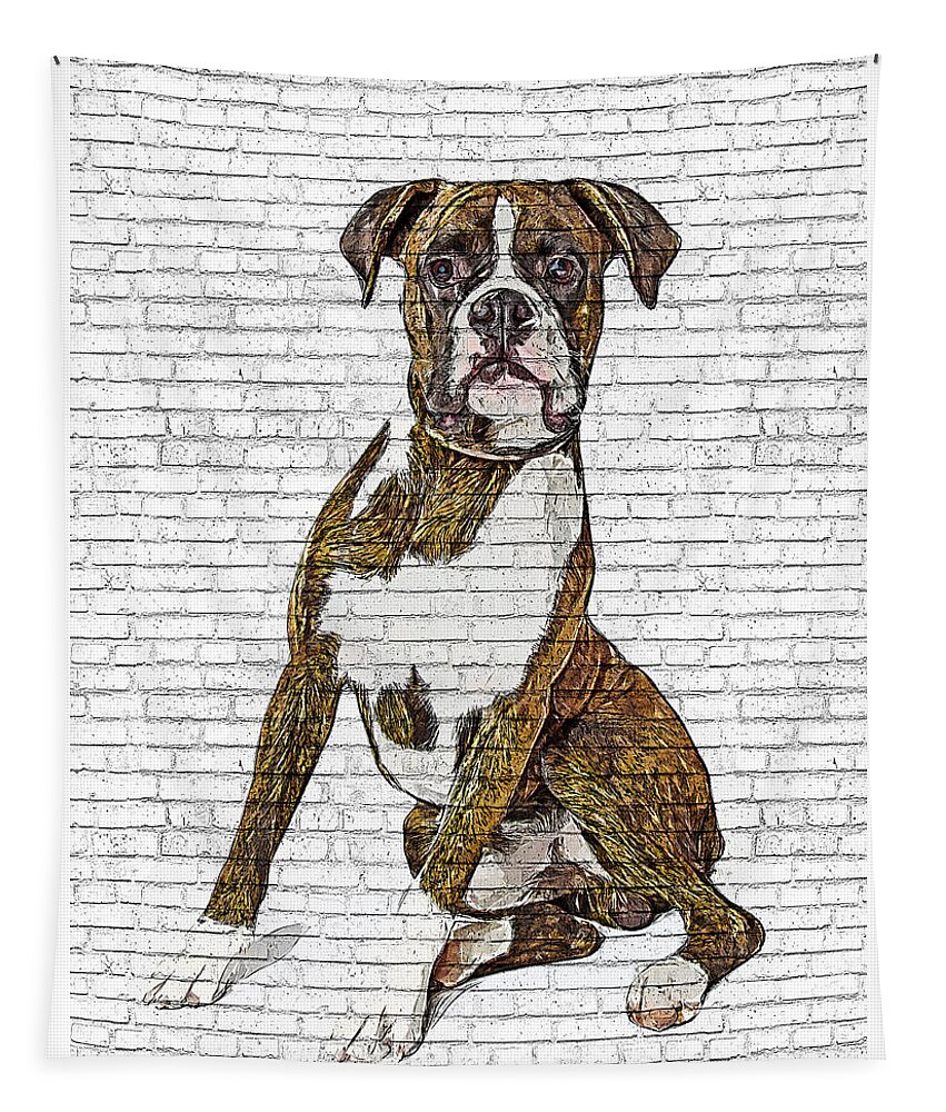 Swag Tapestry featuring the painting Feel that swag, Boxer Dog - Brick Block Background by Custom Pet Portrait Art Studio