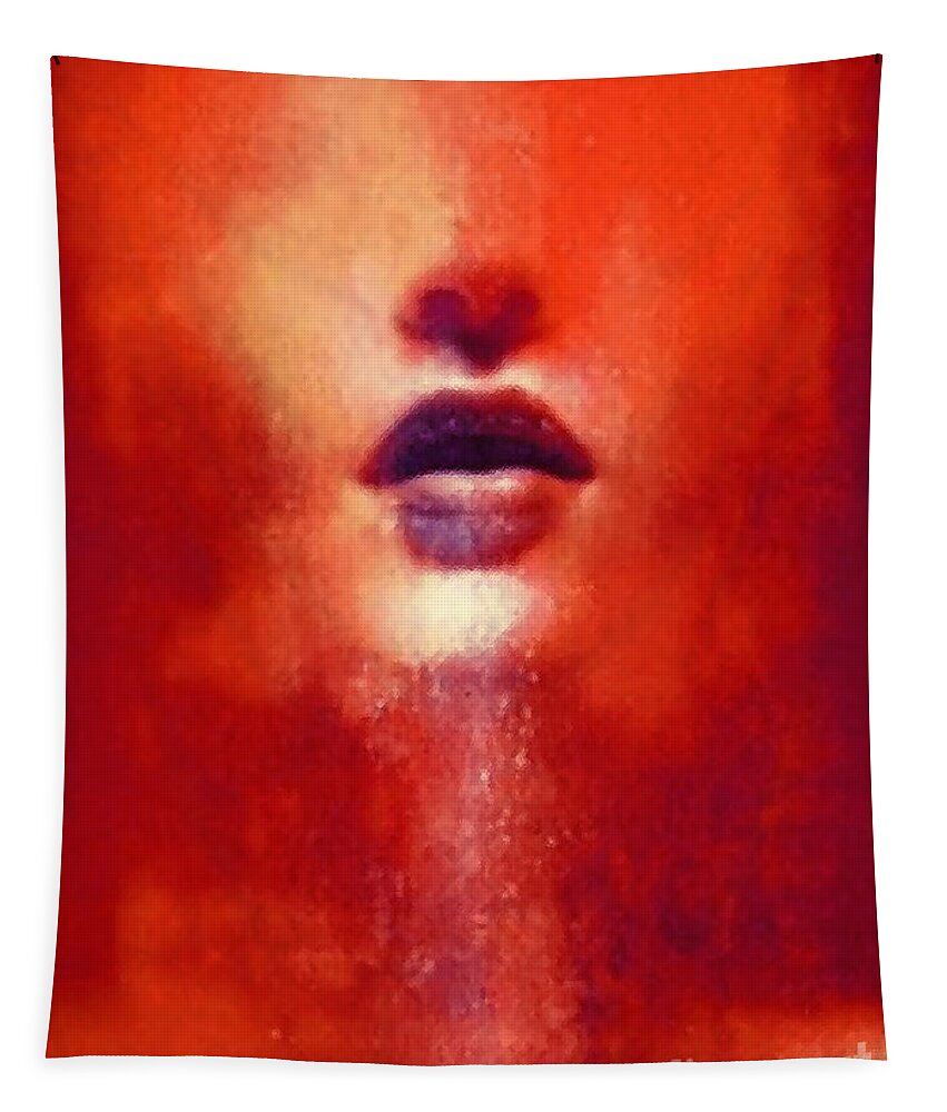 Lips Tapestry featuring the painting Female lips art 03 by Gull G
