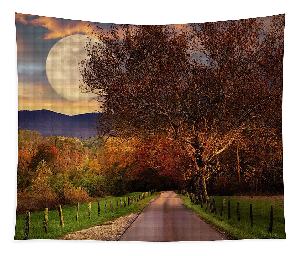 Cades Tapestry featuring the photograph Fence Along Sparks Lane at Cades Cove Full Moon by Debra and Dave Vanderlaan
