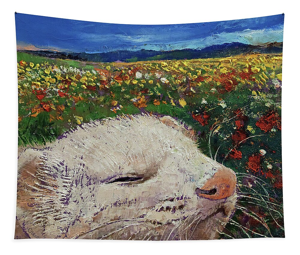 Ferret Tapestry featuring the painting Ferret Dreams by Michael Creese