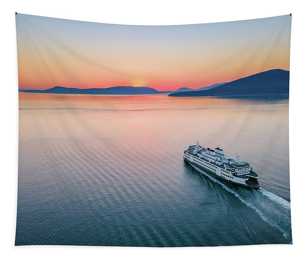 Sunset Tapestry featuring the photograph Ferry Sunset 2 by Michael Rauwolf