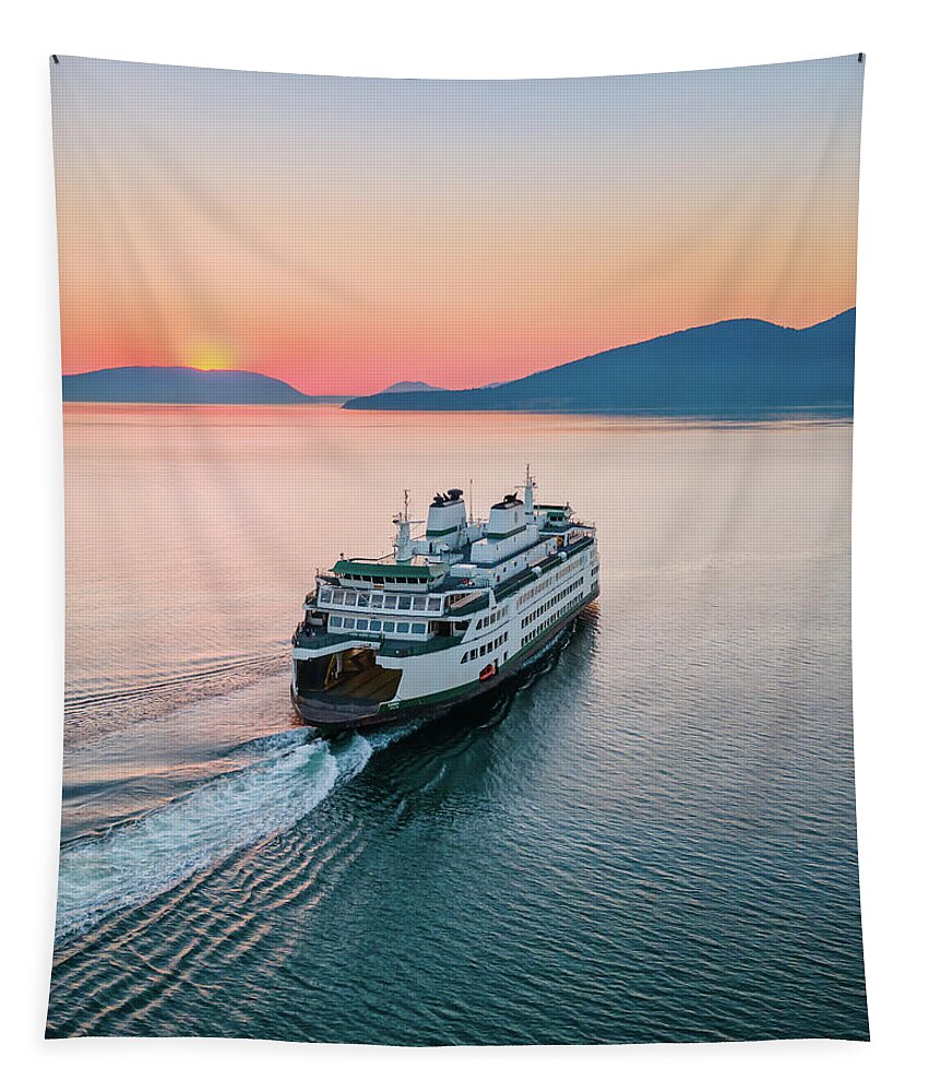 Sunset Tapestry featuring the photograph Ferry Sunset by Michael Rauwolf