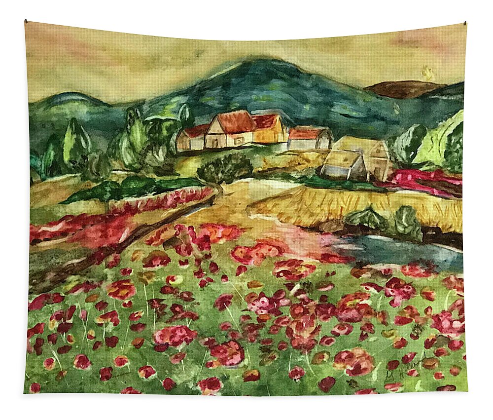 Field Tapestry featuring the painting Field of Poppies by Genevieve Holland