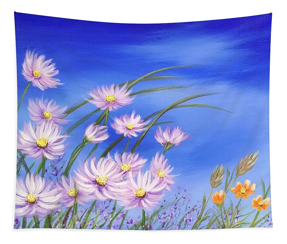 Daisy Tapestry featuring the painting Field of Wildflowers 5 - Daisy Field by Helian Cornwell