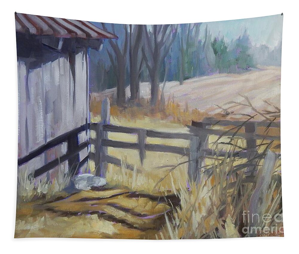 Barn Tapestry featuring the painting Fields Beyond by K M Pawelec