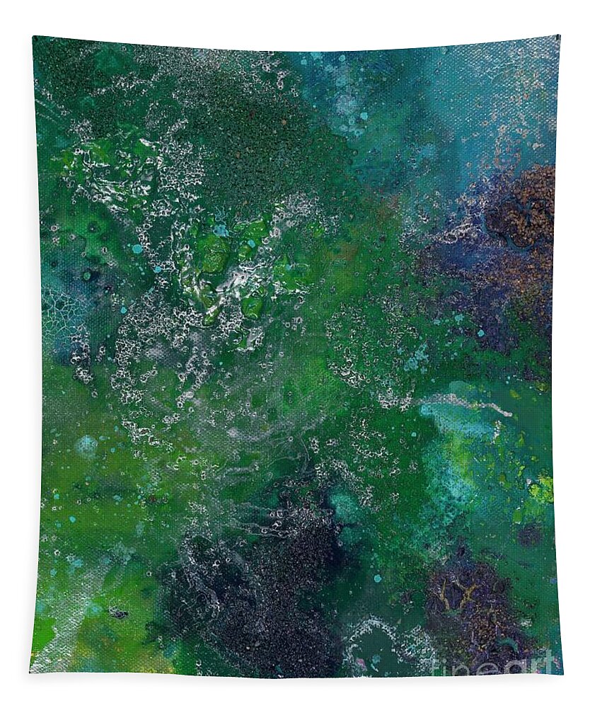 Abstract Green Fields Tapestry featuring the painting Fields by Kasha Ritter