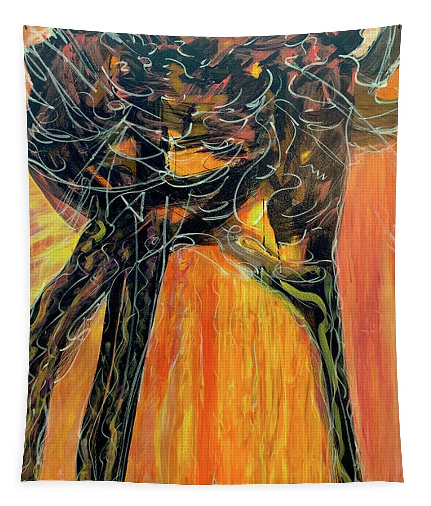 Alien Tapestry featuring the painting Fiery Orange by Leslie Porter