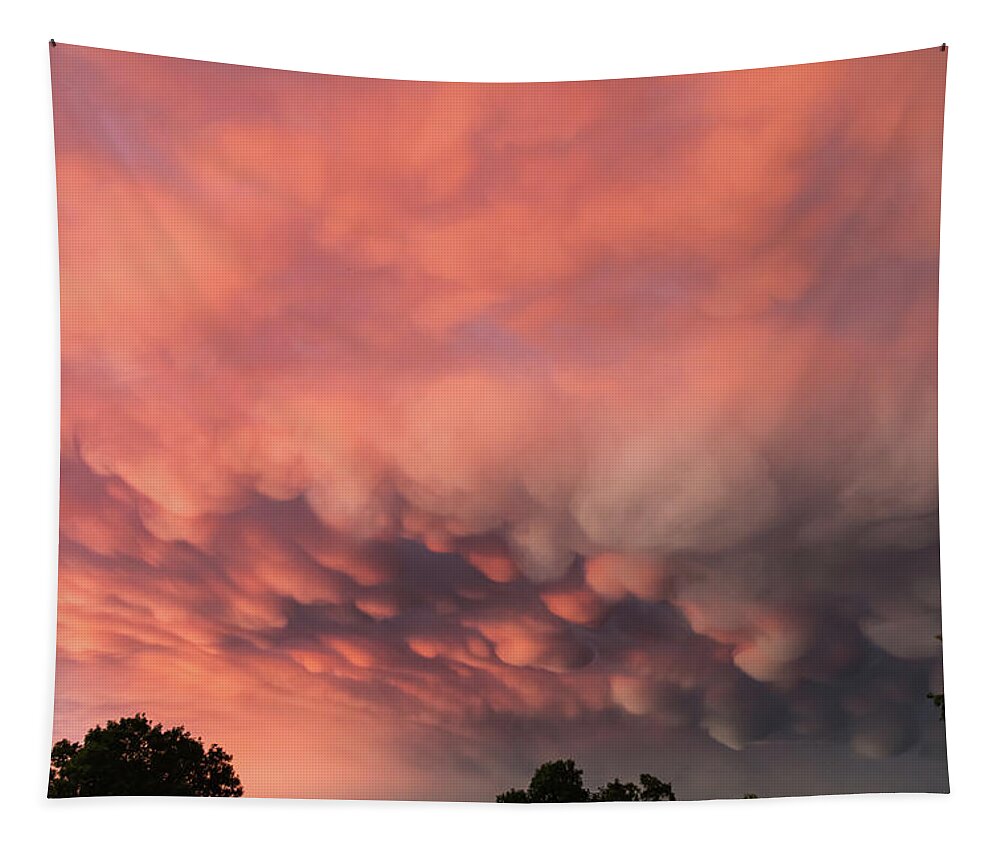 Olorful Sunset Wall Art Tapestry featuring the photograph Fiery Sunset and Menacing Mammatus Clouds by James BO Insogna