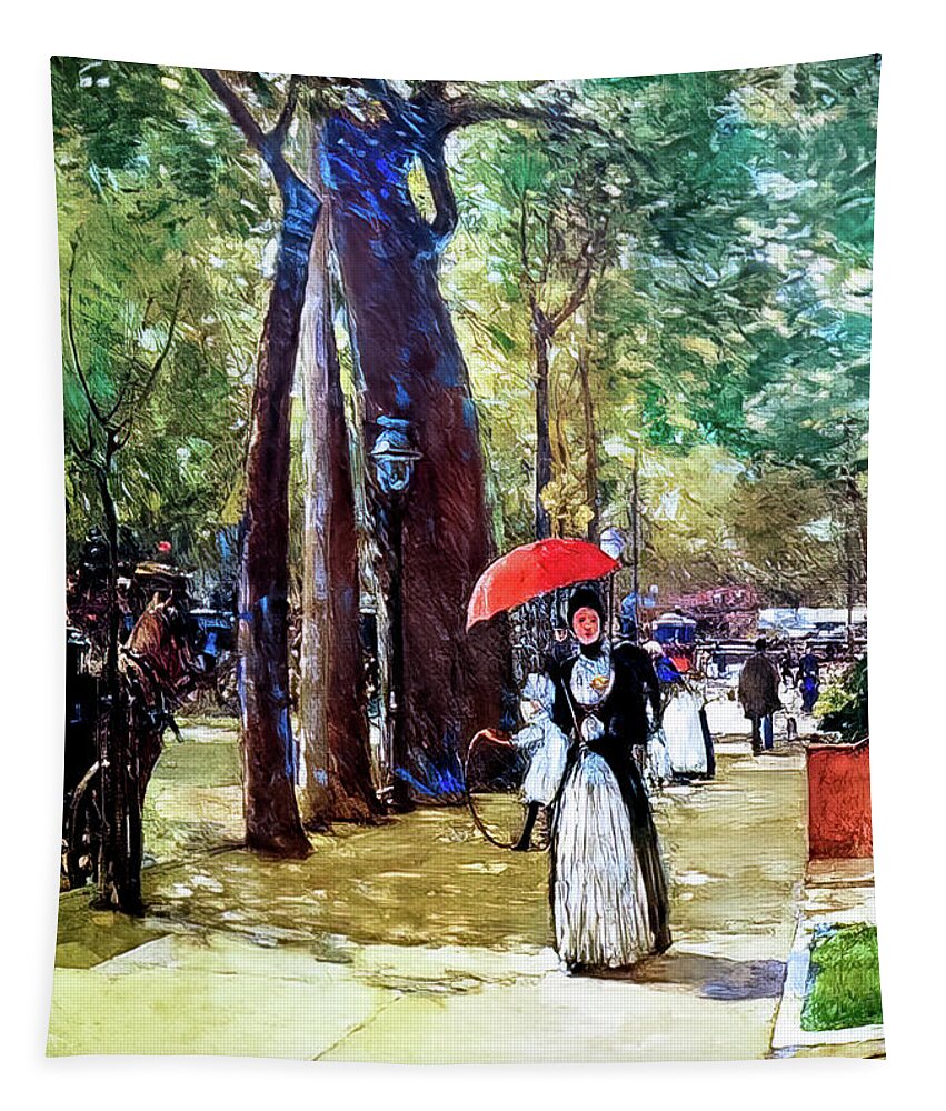 American Tapestry featuring the painting Fifth Avenue at Washington Square by Childe Hassam 1891 by Childe Hassam