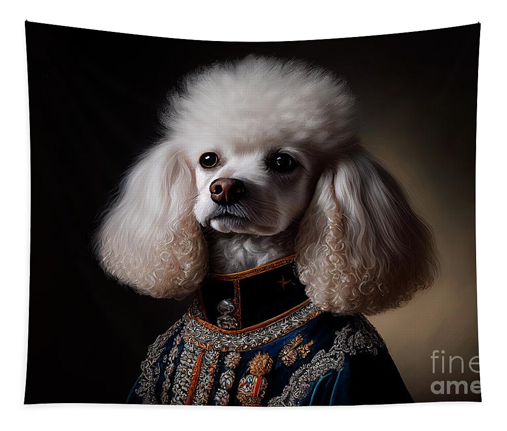 Dog Tapestry featuring the digital art Fine art portrait of puddle dog in royal clothing. by Jelena Jovanovic