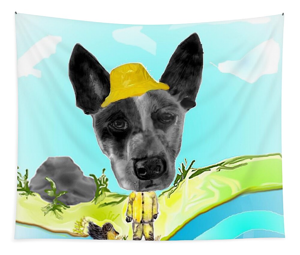 Cattle Dog Tapestry featuring the mixed media Fine feathered friend by Pamela Calhoun