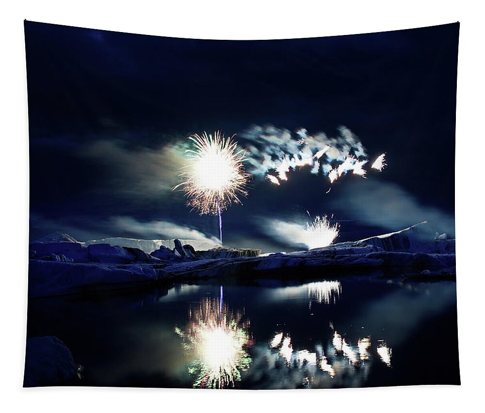 Fireworks Tapestry featuring the photograph Fire and ice #7 by Christopher Mathews