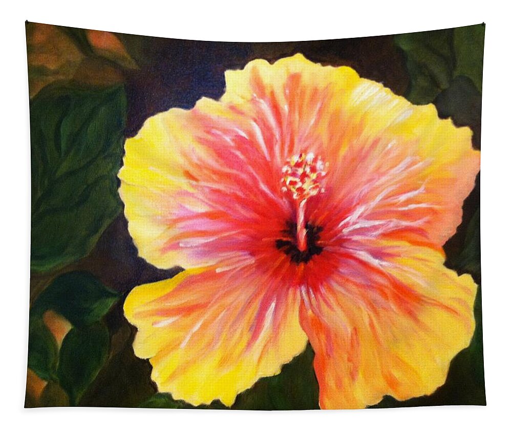 Hibiscus Tapestry featuring the painting Fire Dancer by Juliette Becker