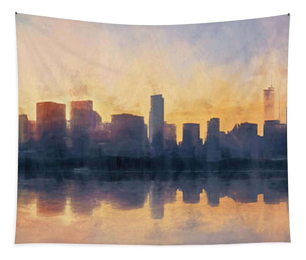 Chicago Tapestry featuring the photograph Fire in the Sky Chicago at Sunset by Scott Norris