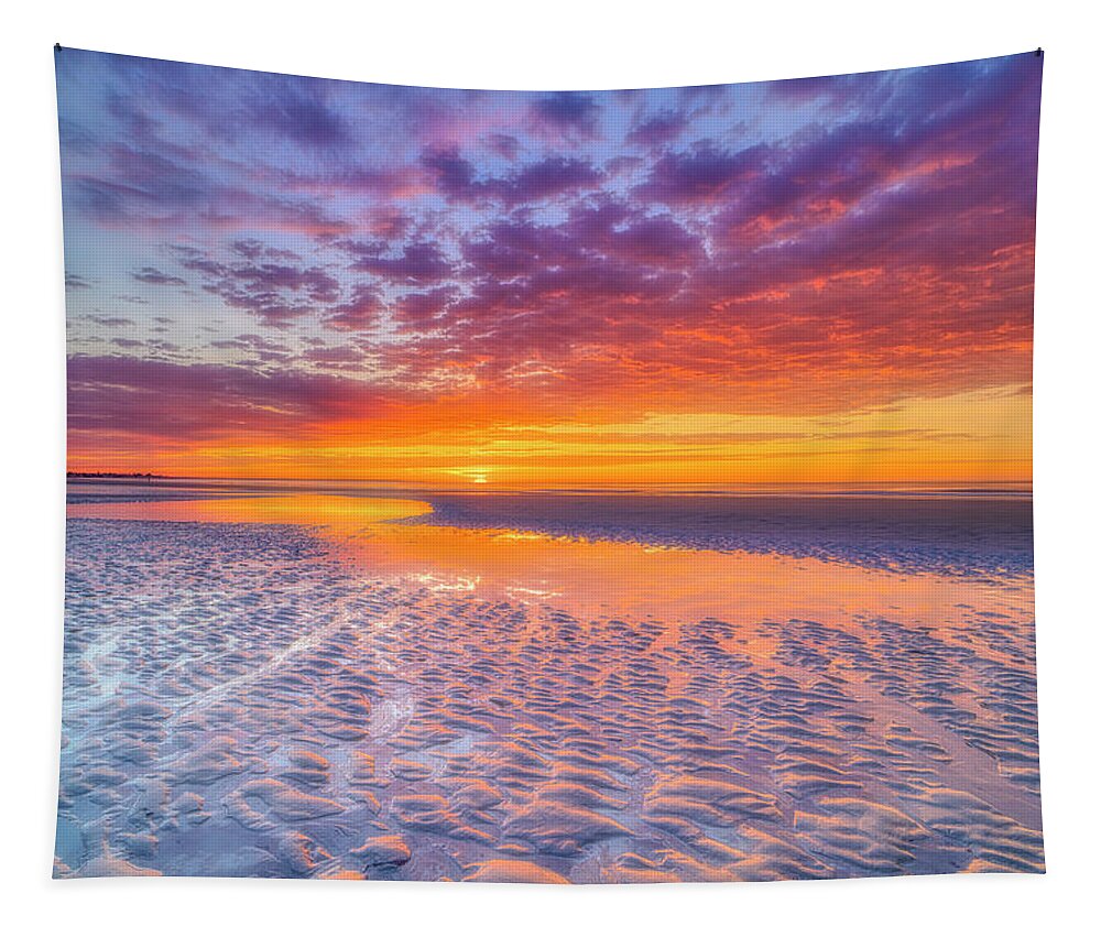 Clouds Tapestry featuring the photograph Fire in the Sky by Penny Polakoff