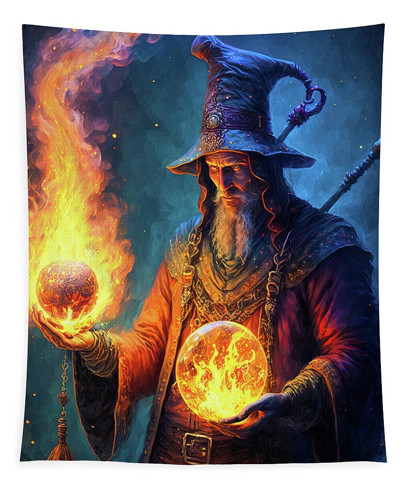 Magician Tapestry featuring the digital art Fire Magician 01 by Matthias Hauser
