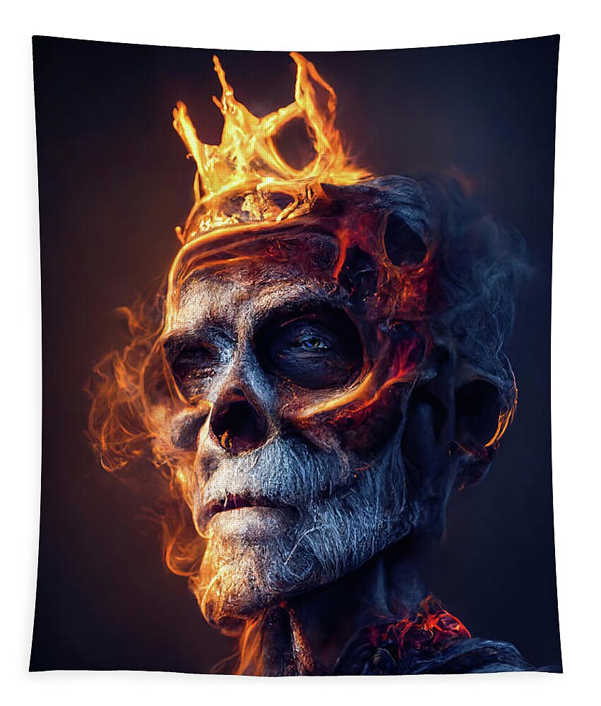 King Tapestry featuring the digital art Fire Skeleton King 01 by Matthias Hauser