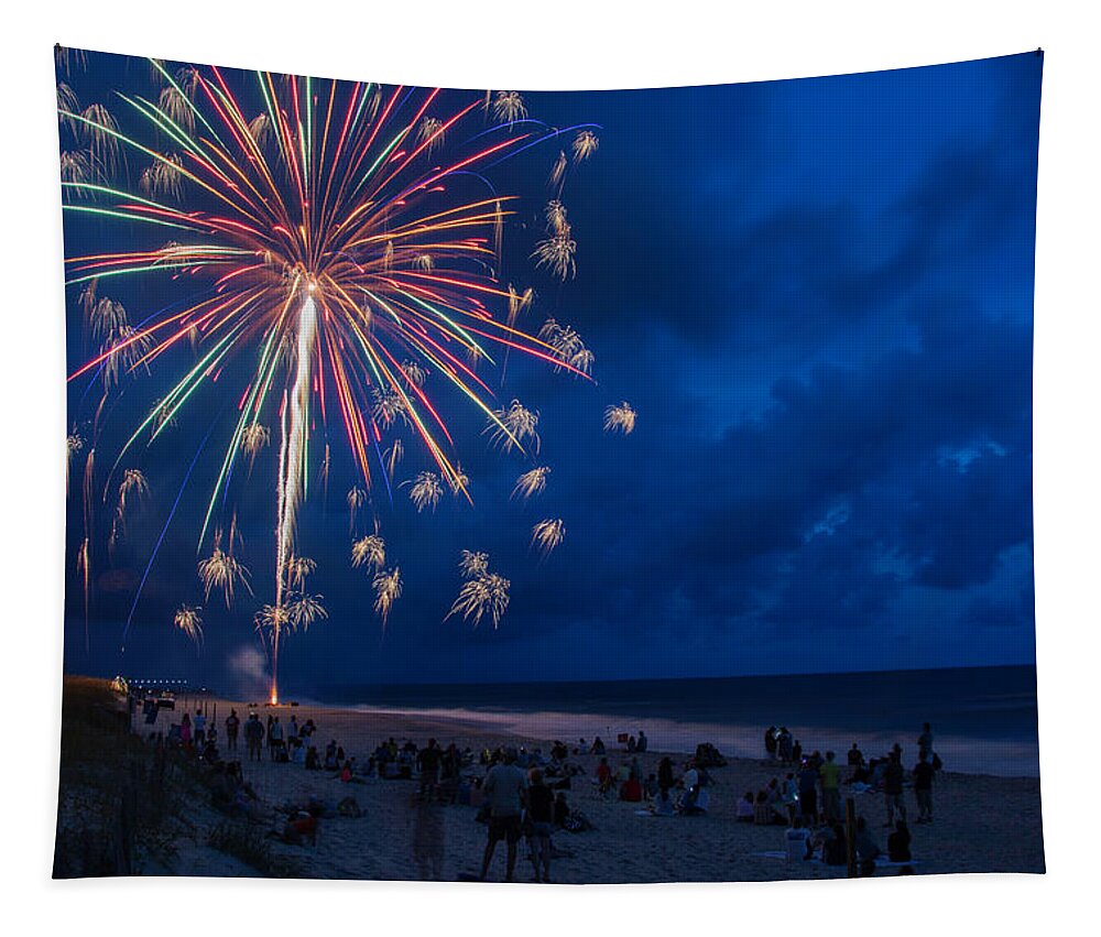 Fireworks Tapestry featuring the photograph Fireworks by the Sea by WAZgriffin Digital