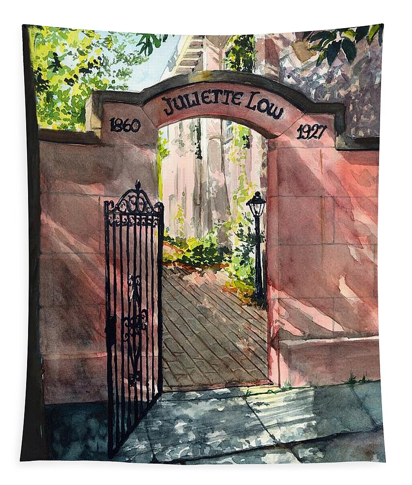Savannah Tapestry featuring the painting First Headquarters Gate Entrance by Merana Cadorette