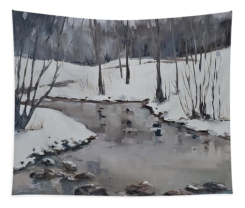 Landscape Tapestry featuring the painting First Morning Walk 2021 by Sheila Romard