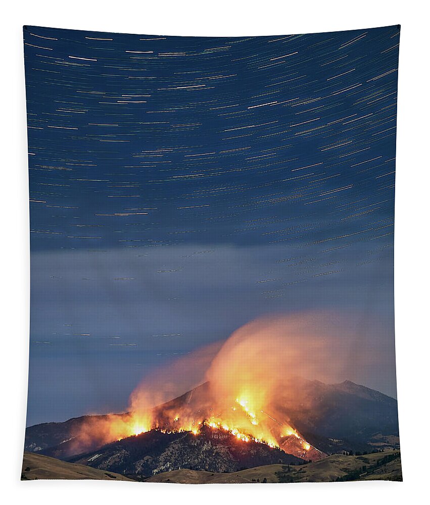 Fire Tapestry featuring the photograph First Night The Bridger Foothills Fire by Matt Suess