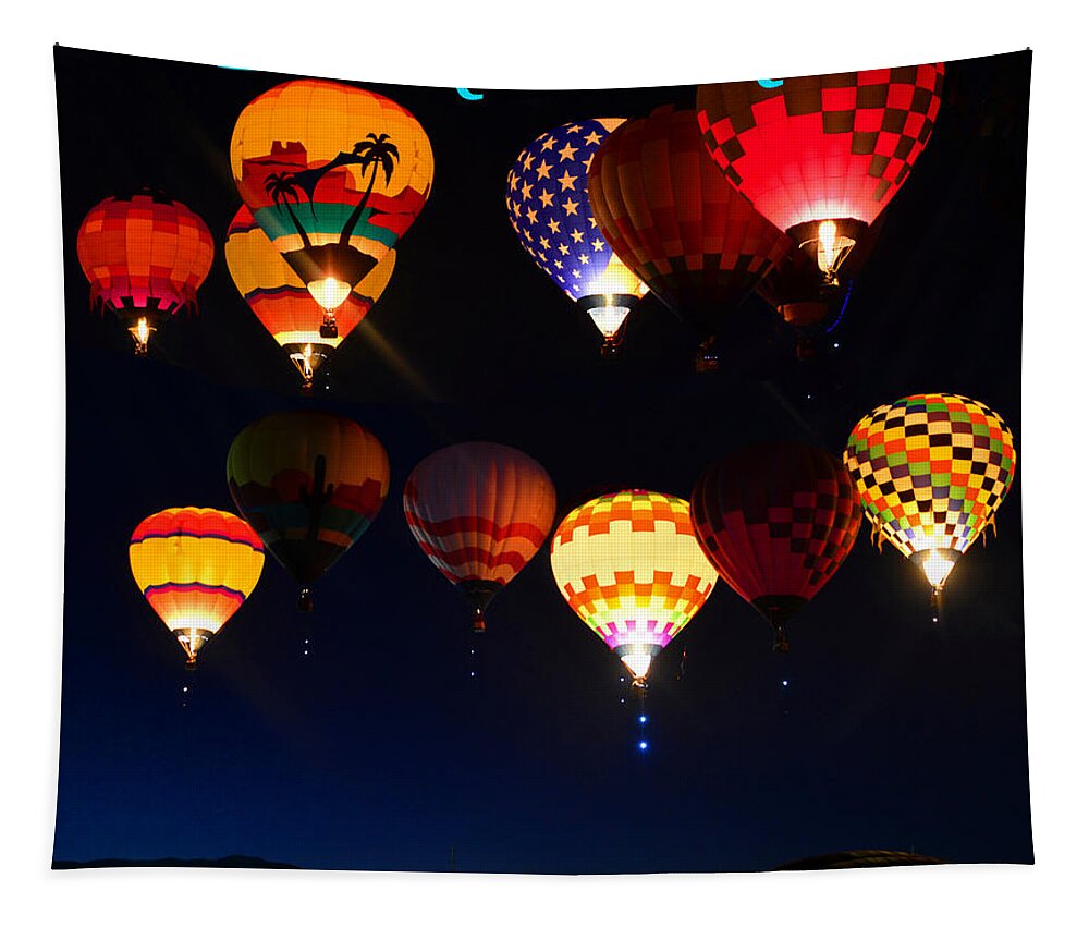 Albuquerque International Balloon Fiesta Tapestry featuring the photograph First wave at the fiesta by David Lee Thompson