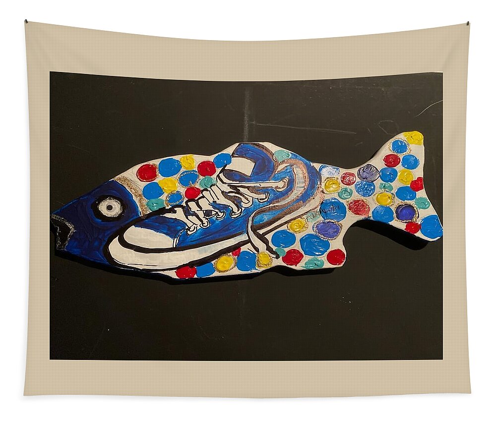  Tapestry featuring the mixed media Fish by Angie ONeal