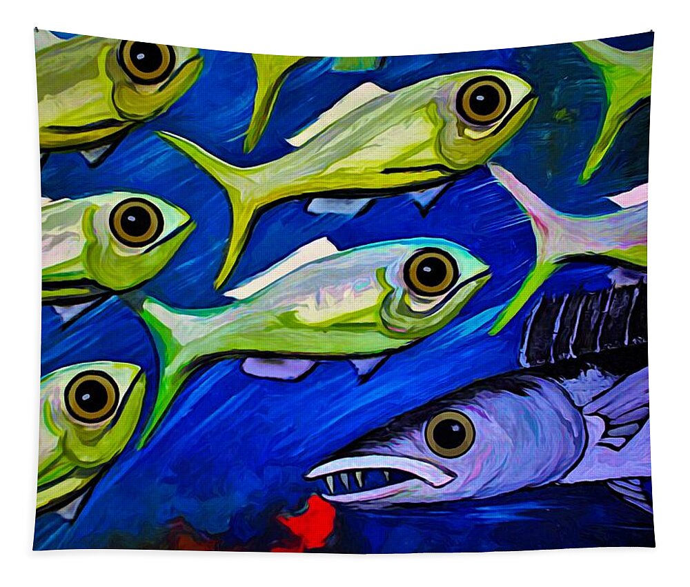 School Of Fish Tapestry featuring the painting Fish Ball by Joan Stratton