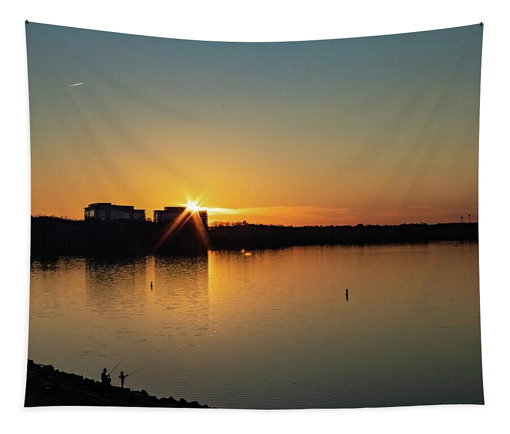 Sunset Tapestry featuring the photograph Fishing at Sunset by Rick Nelson