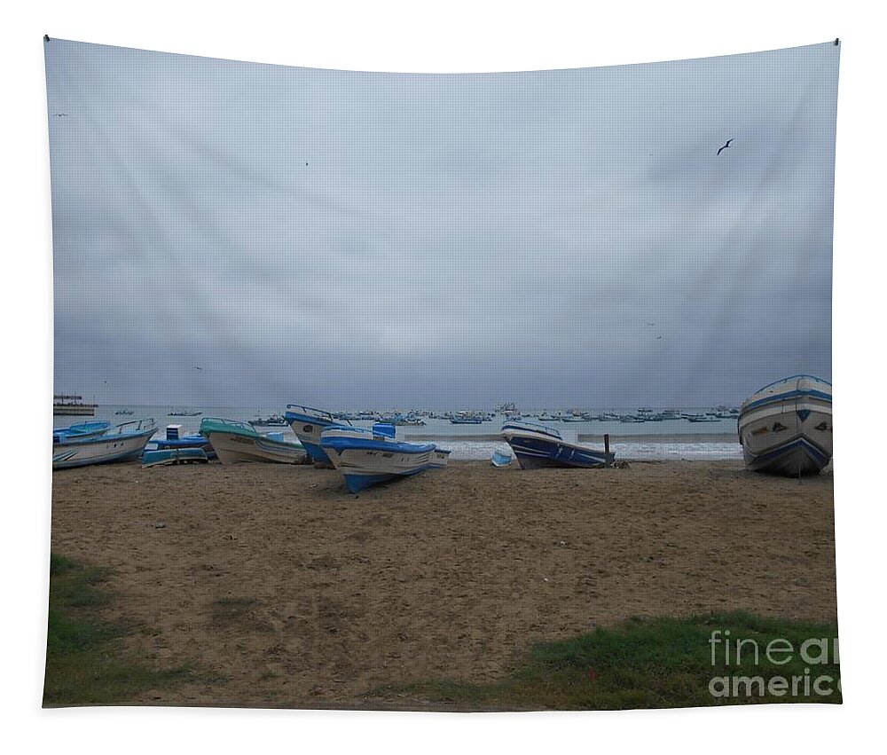 Boats Tapestry featuring the photograph Fishing boats by Nancy Graham