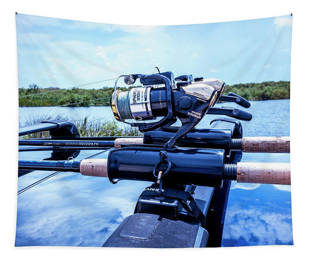 Fish Tapestry featuring the photograph Fishing Rods and Reels Racked by Blair Damson