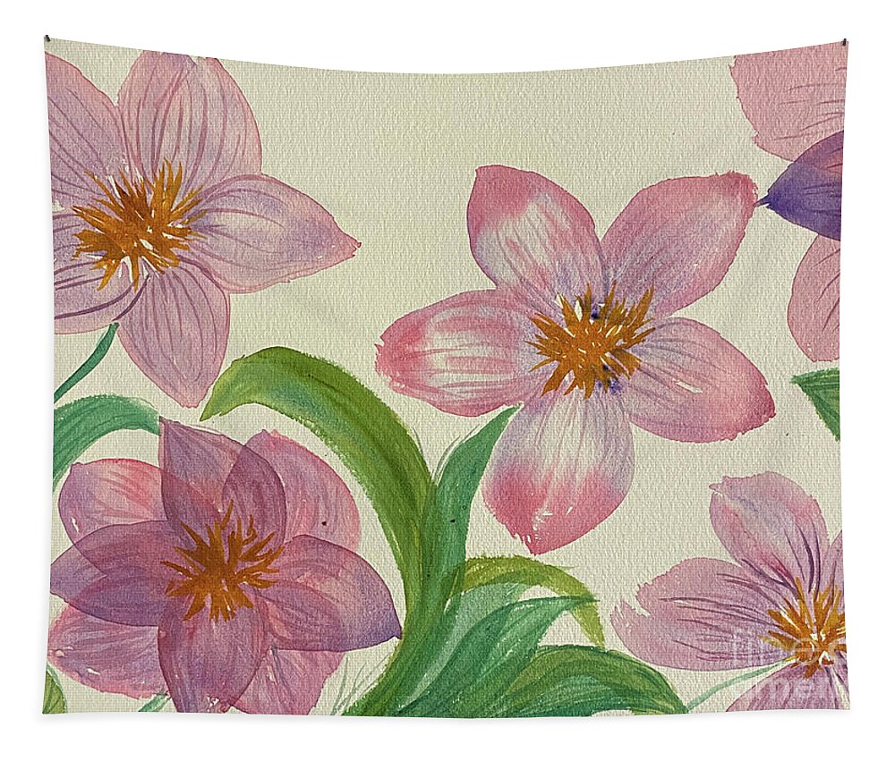 Flower Tapestry featuring the painting Five Flowers by Lisa Neuman