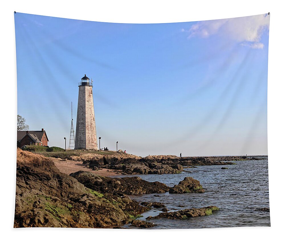 Five Mile Point Lighthouse Tapestry featuring the photograph Five Mile Point Lighthouse by Doolittle Photography and Art