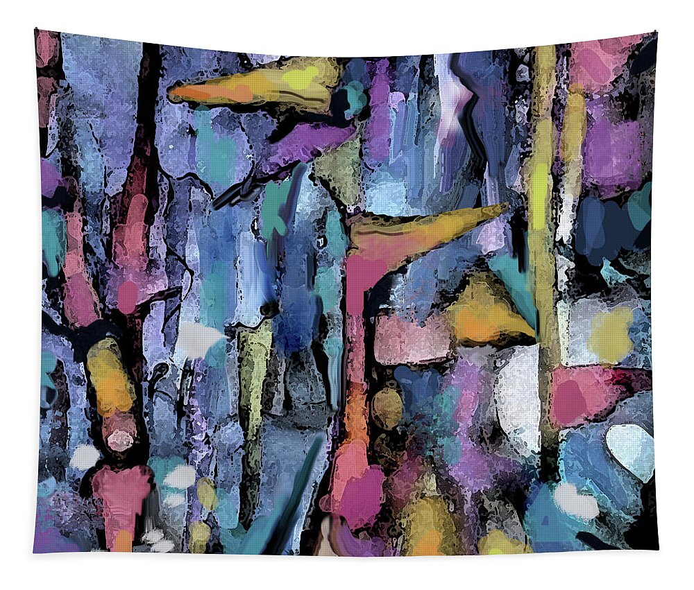 Colorful Abstract Tapestry featuring the digital art Flags on a Windy Day by Jean Batzell Fitzgerald