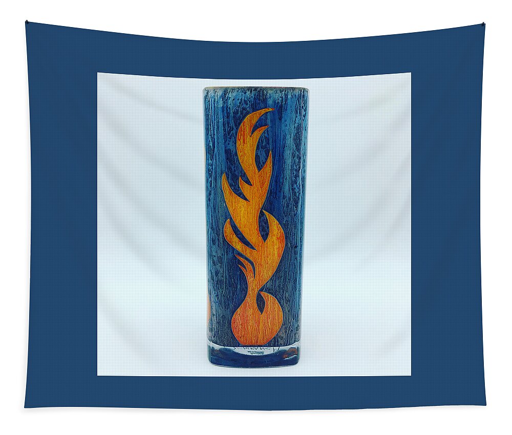 Glass Tapestry featuring the glass art Flame on Blue by Christopher Schranck