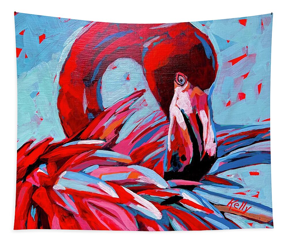 Flamingo Tapestry featuring the painting Lady in Red by Kelly Smith