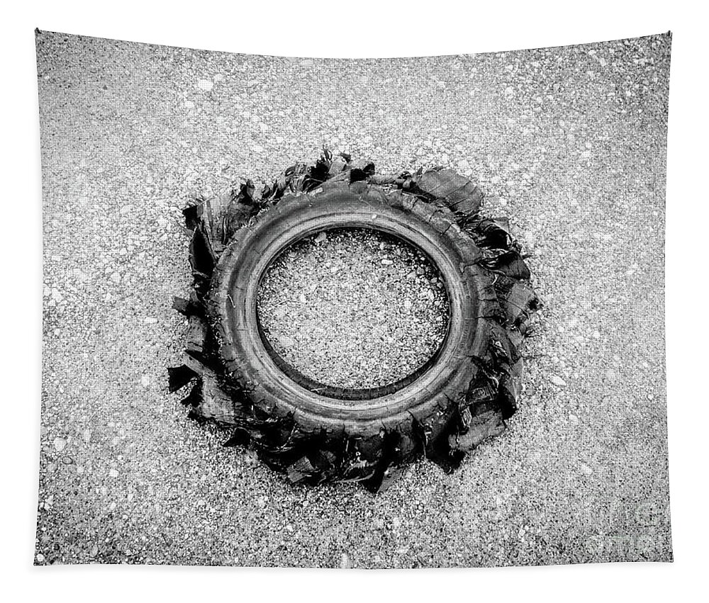 Blown Tapestry featuring the photograph Flat Tire BW by Troy Stapek