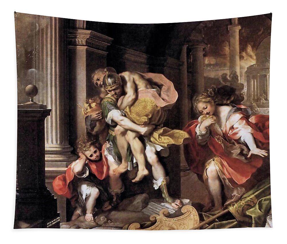 Frederico Barocci Tapestry featuring the painting Flight of Aeneas from Troy by Frederico Barocci
