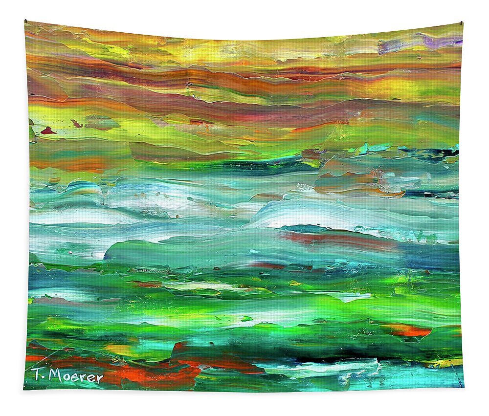 Landscape Tapestry featuring the painting Flint Hills Sunset by Teresa Moerer