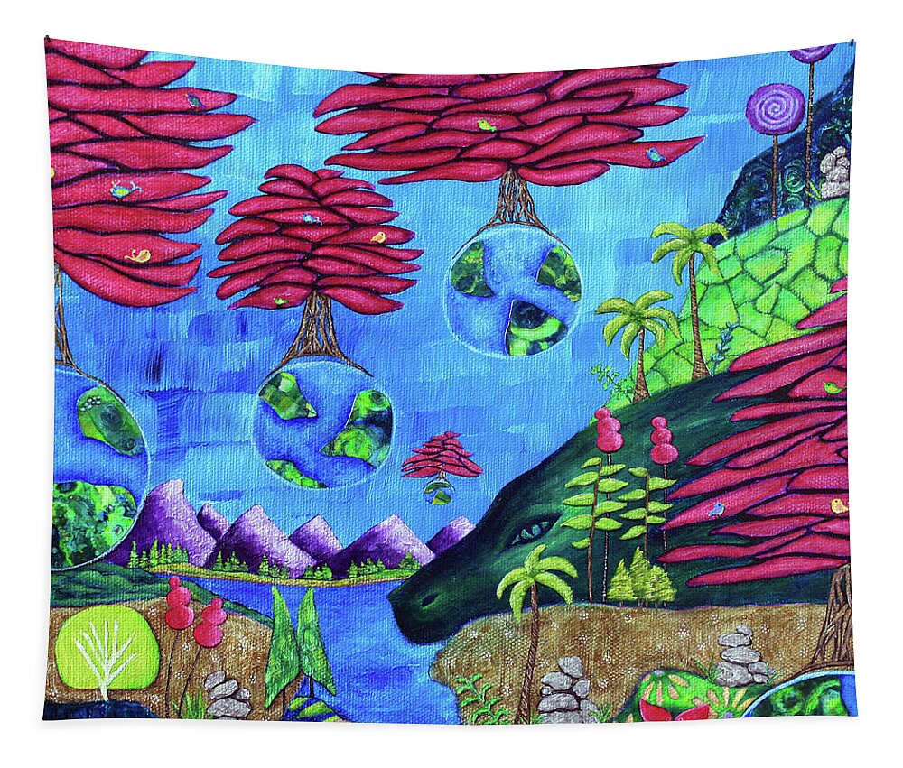 Dreamscape Tapestry featuring the painting Floating Worlds by Winona's Sunshyne