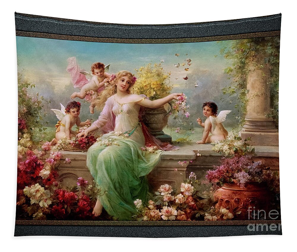 Pedestals Tapestry featuring the painting Flora by Hans Zatzka Remastered Xzendor7 Fine Art Classical Reproductions by Rolando Burbon