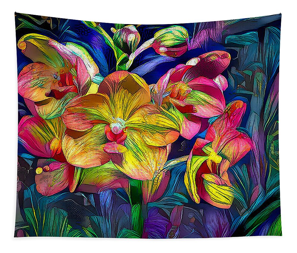 Flowers Tapestry featuring the mixed media Floral Art by Debra Kewley