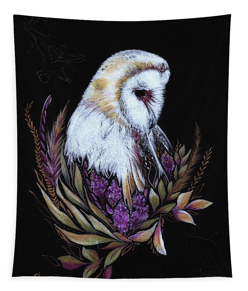 Owl Tapestry featuring the drawing Floral Barn Owl II by Katrina Nixon