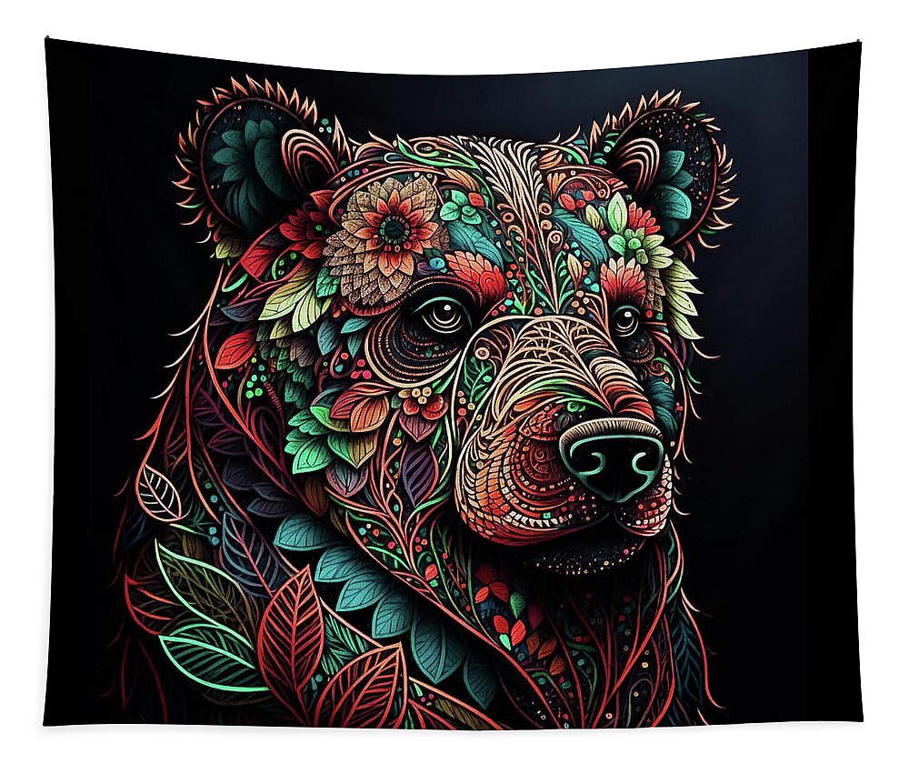 Bears Tapestry featuring the digital art Floral Bear by Peggy Collins