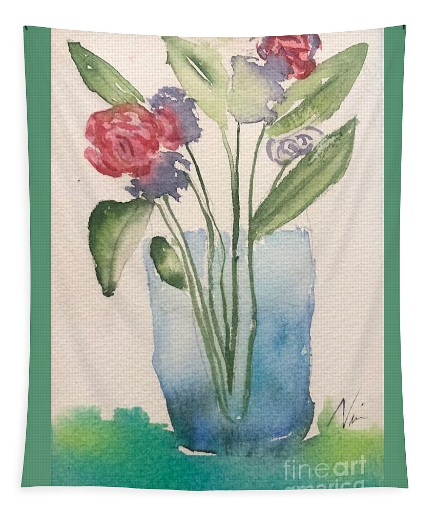 Floral Vase Flowers Tapestry featuring the painting Floral Vase by Nina Jatania
