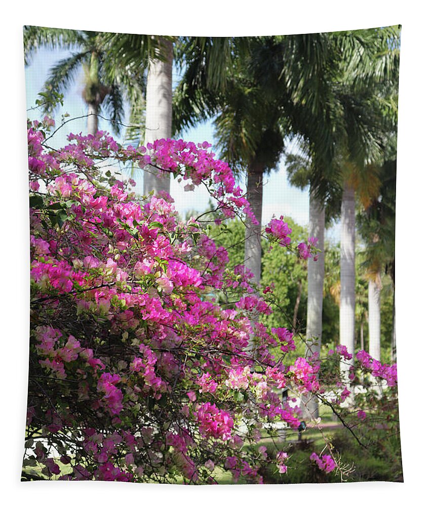 Pink Blossoms Tapestry featuring the photograph Florida Blossoms and Palms by David T Wilkinson