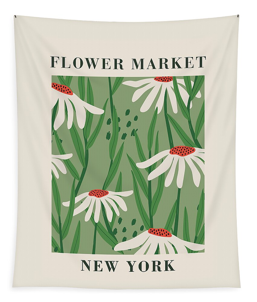 Flower Market Tapestry featuring the painting Flower Market New York Retro Botanical by Modern Art